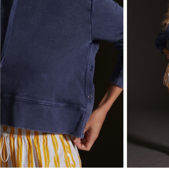 ANTHROPOLOGIE Daily Practice Navy Blue Cotton Bengal Pullover Sweatshirt - Picture 3 of 5